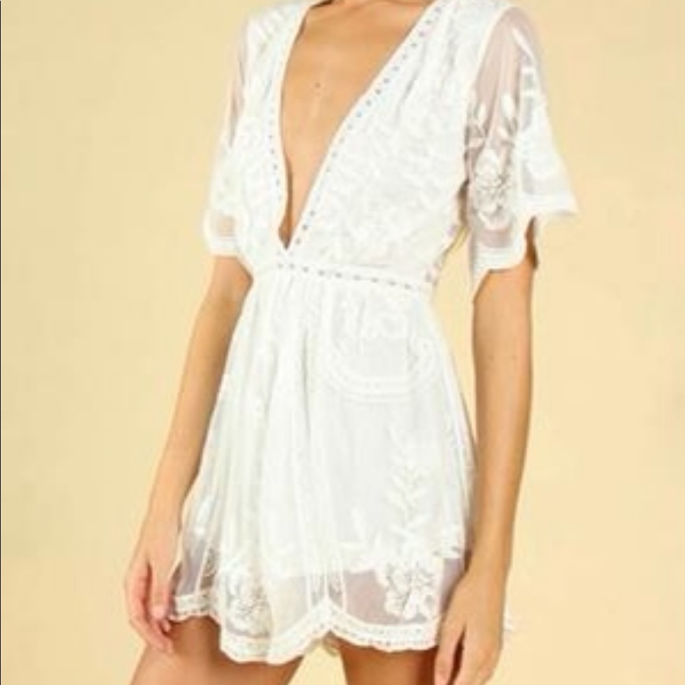 As You Wish Embroidered Lace Romper - White